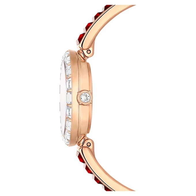 Zegarek Matrix z bransoletką typu bangle, wyprodukowany w Szwajcarii, bransoletka z kryształami, czerwony, wykończenie w odcieniu różowego złota Zegarek Matrix z bransoletką typu bangle, wyprodukowany w Szwajcarii, bransoletka z kryształami, czerwony, wykończenie w odcieniu różowego złota