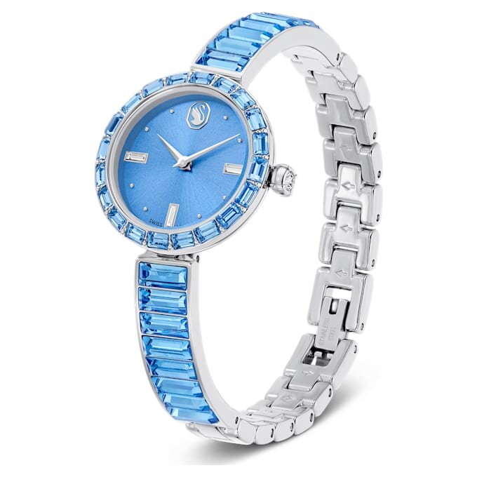 Zegarek Matrix z bransoletką typu bangle, wyprodukowany w Szwajcarii, bransoletka z kryształami, niebieski, stal nierdzewna Zegarek Matrix z bransoletką typu bangle, wyprodukowany w Szwajcarii, bransoletka z kryształami, niebieski, stal nierdzewna