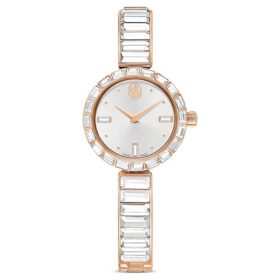 Zegarek Matrix z bransoletką typu bangle, wyprodukowany w Szwajcarii, z kryształami, biały, wykończenie w odcieniu różowego złota