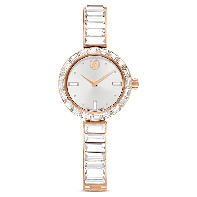 Zegarek Matrix z bransoletką typu bangle, wyprodukowany w Szwajcarii, z kryształami, biały, wykończenie w odcieniu różowego złota Zegarek Matrix z bransoletką typu bangle, wyprodukowany w Szwajcarii, z kryształami, biały, wykończenie w odcieniu różowego złota