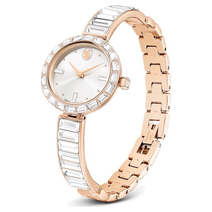 Zegarek Matrix z bransoletką typu bangle, wyprodukowany w Szwajcarii, z kryształami, biały, wykończenie w odcieniu różowego złota Zegarek Matrix z bransoletką typu bangle, wyprodukowany w Szwajcarii, z kryształami, biały, wykończenie w odcieniu różowego złota
