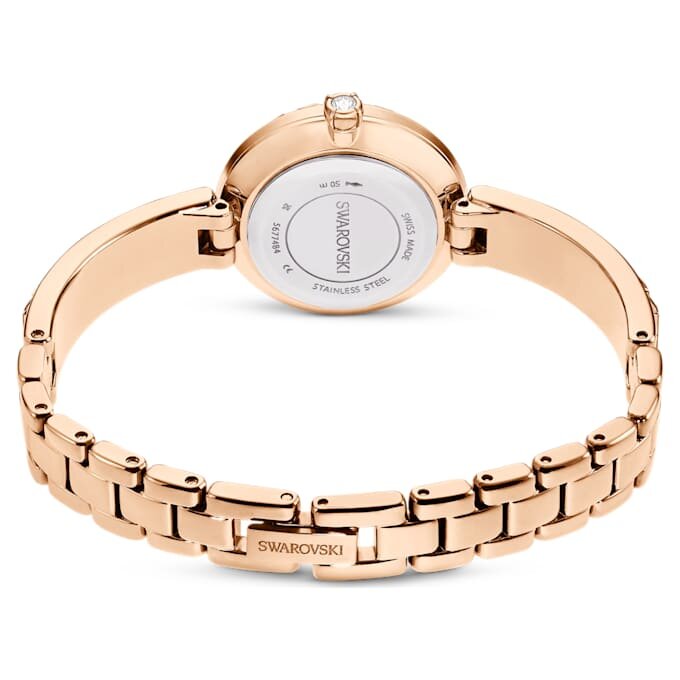 Zegarek Matrix z bransoletką typu bangle, wyprodukowany w Szwajcarii, z kryształami, biały, wykończenie w odcieniu różowego złota Zegarek Matrix z bransoletką typu bangle, wyprodukowany w Szwajcarii, z kryształami, biały, wykończenie w odcieniu różowego złota