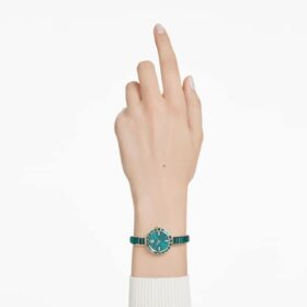 Zegarek Matrix z bransoletką typu bangle, wyprodukowany w Szwajcarii, z kryształami, zielony, wykończenie w kolorze szampańskiego złota