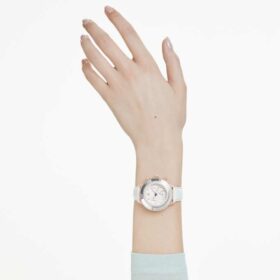 Zegarek Octea Chrono Swiss Made, skórzany pasek, biały, wykończenie w odcieniu różowego złota