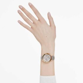 Zegarek Octea Chrono Swiss Made, skórzany pasek, szary, wykończenie w odcieniu różowego złota