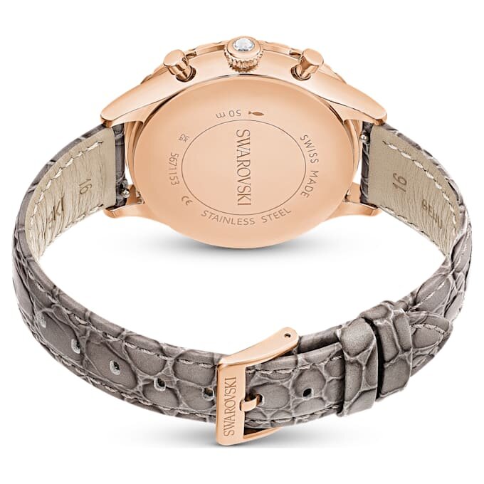 Zegarek Octea Chrono Swiss Made, skórzany pasek, szary, wykończenie w odcieniu różowego złota Zegarek Octea Chrono Swiss Made, skórzany pasek, szary, wykończenie w odcieniu różowego złota