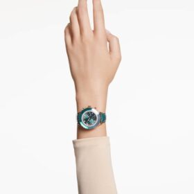Zegarek Octea Chrono Swiss Made, skórzany pasek, zielony, wykończenie w odcieniu różowego złota