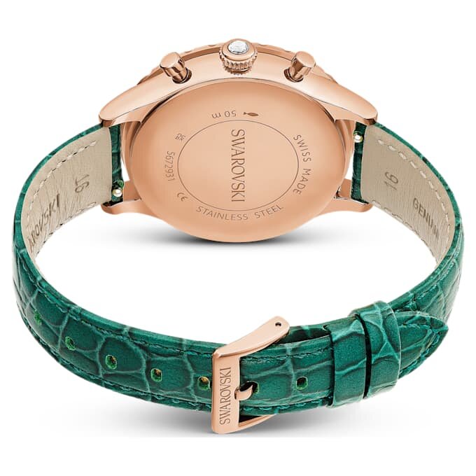 Zegarek Octea Chrono Swiss Made, skórzany pasek, zielony, wykończenie w odcieniu różowego złota Zegarek Octea Chrono Swiss Made, skórzany pasek, zielony, wykończenie w odcieniu różowego złota