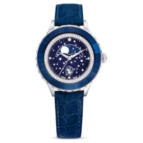 Zegarek Octea Moon Swiss Made, Moon, skórzany pasek, niebieski, stal nierdzewna