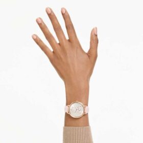 Zegarek Teddy Swiss Made, skórzany pasek, różowy, wykończenie w odcieniu różowego złota