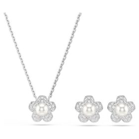 Zestaw Ariana Grande X Swarovski – kryształowa perła, szlif okrągły, kwiat, biały, pokryty rodem
