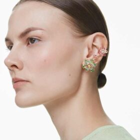 Zestaw kolczyków typu ear cuff „Idyllia” (3 szt.), asymetryczny wzór, różne szlify, motyw kwiatowy, wielokolorowe, pozłacane